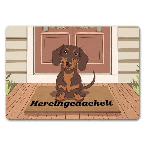 speecheese Hereingedackelt Dackel Fußmatte in 35x50 cm ohne Rand für Dackel-Liebhaber lustige Schmutzfangmatte für Haustierfreunde
