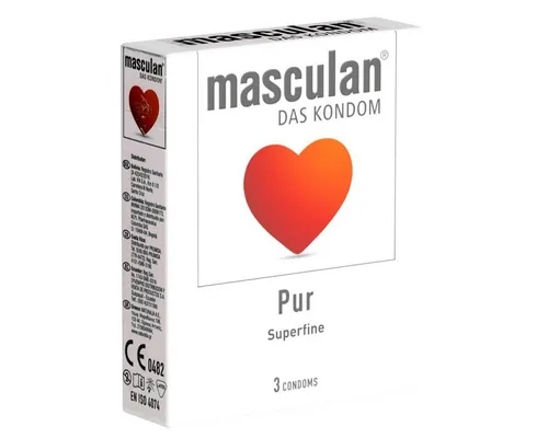 Masculan Kondome Pur (superfine) Packung mit, 3 St., gefühlsechte Qualitätskondome für natürliche Nähe, kristallklare, superdünne Kondome