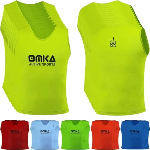 OMKA 12 Stück Trainingsleibchen für Fußball - Markierungshemd in Gelb - Hochwertige Trainingsleibchen aus 100% atmungsaktivem Polyester. Ideal für Kinder und Erwachsene, in verschiedenen Größen erhältlich. Perfekt für jedes Training und Spiel.