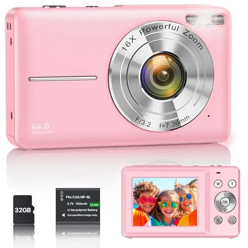 Digitalkamera 1080P 44MP für Kinder und Jugendliche – Rosa in pink von IXNAIQY