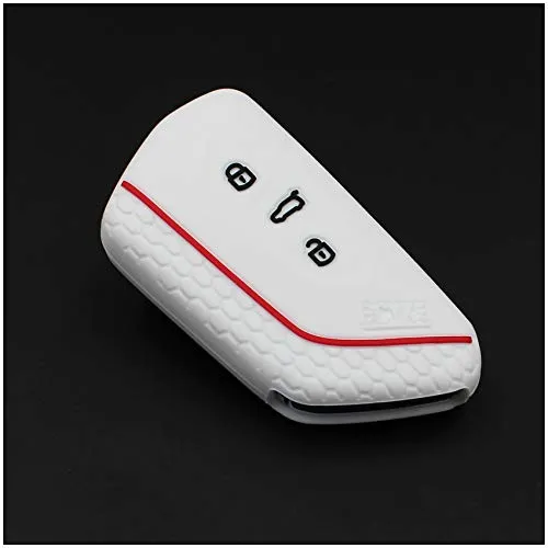 Schlüssel Hülle VF für 3 Tasten Auto Schlüssel Silikon Cover Schlüsselhülle Etui Schutzhülle (Weiß Rot)