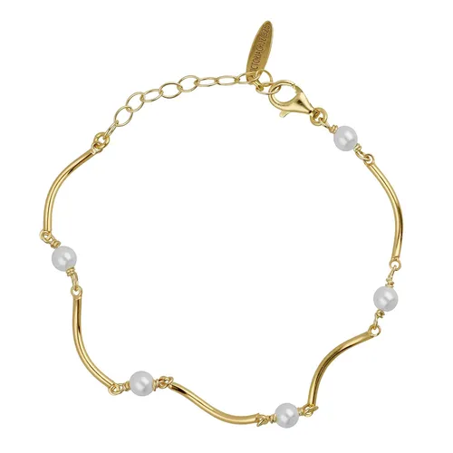 Victoria Cruz Gliederarmband Milan Goldfarben mit Perlen - Armschmuck aus 925er Sterlingsilber mit glänzender Optik, verziert mit eleganten Süßwasser-Zuchtperlen für einen zeitlosen Look.
