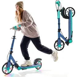 COSTWAY Klappbarer Scooter Roller mit LED-Rädern – 3-fach höhenverstellbar, Aluminium, 100kg belastbar – Blau