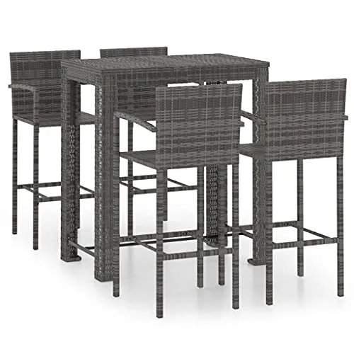 Produktbild vidaXL 5-tlg. Garten-Bar-Set mit Armlehnen Poly Rattan Grau