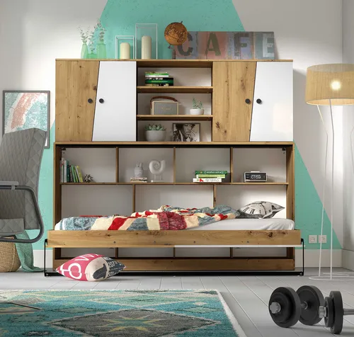 Jugendzimmer Set 2-teilig Schrankbett Nero in artisan Eiche und Schwarz matt