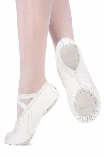 tanzmuster Ballettschuhe Mädchen - Toni - Leder - Geteilte Ledersohle - Ballettschläppchen für Kinder - weiße Tanzschuhe fürs Ballett, steinweiß, 35