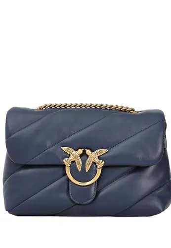 PINKO Love Big Puff, Schultertasche aus gestepptem Leder, Indigoblau, 28 x 18 x 11 cm