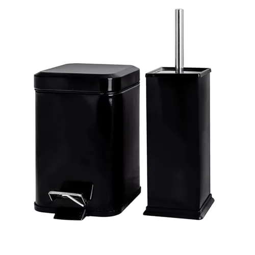 Harbour Housewares Quadrattoilettenbürste & Bin Set - Schwarz