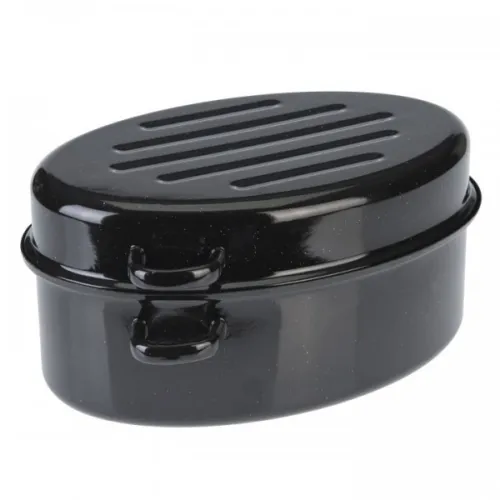 Testrut Emaille Gansbräter 42 cm - Pfannen für alle Herdarten, mit hochwertiger Antihaft-Beschichtung und klassischer schwarz-weiß gesprenkelter Optik für köstliche Schmorgerichte.