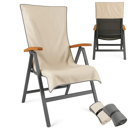 Schonbezug Gartenstuhl Hochlehner 130x65cm mit Kapuze Microfaser Light Weight für Gartenstühle Handtuch mit Umschlag Bezug Campingstuhl Beige 1 Stück