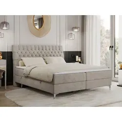 Boxspringbett 140x200 mit 2 Bettkästen - MILEN - Beige - Hochwertiges Boxspringbett mit 7-Zonen-Taschenfederkernmatratzen und doppelten Bettkästen für optimale Stauraummöglichkeiten. Der robuste Polsterstoff ist flecken- und feuchtigkeitsabweisend.