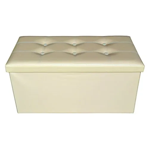Rebecca Mobili Puff aus Kunstleder, Sitzbank Aufbewahrungsbox, Beige, Hocker, mit Deckel, gepolsterete Sitzfläche – Maße: 38 x 76 x 38 cm (HxLxB) – Art. RE4622
