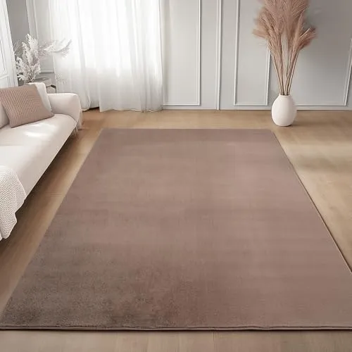 Carpettex Kurzflor Teppich Läufer Flur 60 x 100 cm Braun - Teppich Waschbar, Weich, rutschfest, modern einfarbig Design - für Wohnzimmer, Schlafzimmer, Küche, Esszimmer