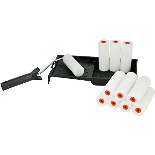 com-four® 13-teiliges Set Farbrollen mit Farbwanne, Farbwalzen für Lackier- und Malerarbeiten auf Ebenen Untergründen