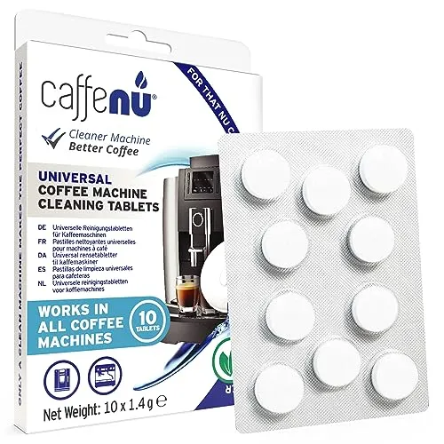 Caffenu | Kaffeemaschinen-Reinigungstabletten | 10 x 1,4 g Tabletten | Kaffeemaschinen-Reinigungstabletten alle 100 Tassen verwendet | Auto-, Filter- und Espressomaschinen-Reinigungstabletten
