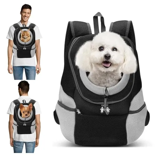 PETCUTE Rucksack für Haustier Atmungsaktive Verstellbar Haustiertragetasche Rucksack mit Fenster,Haustier Tasche für Hunde,Gepolsterter Schultergurt,Airline Genehmigt,Schwarz,L