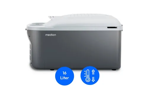MEDION 2in1 Kühlbox MD13100 - Kühlen und Wärmen - Haushaltsgroßgeräte: Die mobile Kühlbox mit 16 Liter Fassungsvermögen kühlt bis 20°C unter Umgebungstemperatur und hält Speisen bei ca. 55°C warm - ideal für Reisen und Camping.