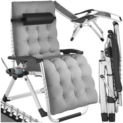 tectake® Klappbare Sonnenliege - Relaxliege mit extra dicker Auflage - Camping-Möbel mit stufenlos verstellbarer Rückenlehne und hoher Belastbarkeit bis 200kg. Ideal für Garten, Balkon oder Camping – für maximalen Komfort beim Entspannen.