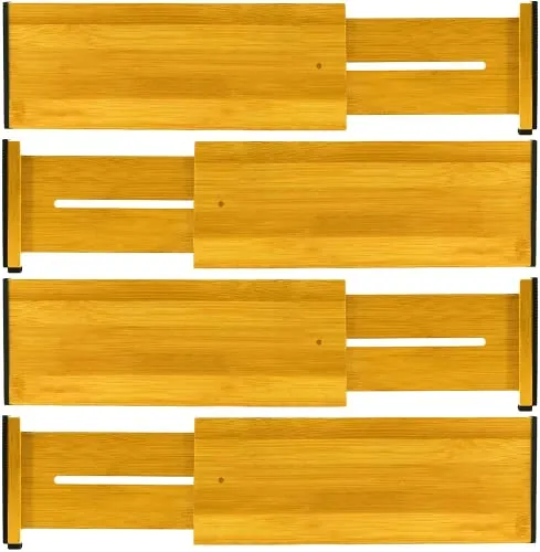 Schubladentrenner aus natürlichem Bambus Schubladenteiler Verstellbar (43-56 cm), gefedert Schubladen Ordnungssystem Drawer Organizer für Küche, Badezimmer, Schlafzimmer, Kommode und Büro, 4er-Set