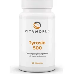 Vitaworld Tyrosin 500 mg | 60 Kapseln | 500 mg L-Tyrosin pro Kapsel | hergestellt in Deutschland | vegan