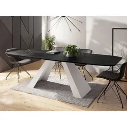 WFL Group Esstisch, Anthrazit, Oval 180x90 cm - Eleganter Esstisch aus Holzwerkstoff mit Ausziehfunktion, ideal für Familienfeiern oder Geschäftstreffen. Langlebig und pflegeleicht, perfekt für moderne Interieurs.