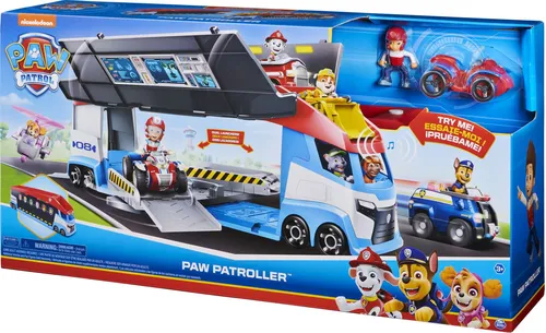 PAW PATROL Paw Patroller Teamfahrzeug - 10. Jubiläum - Lastwagen für Kinder, aktualisiertes Design mit Actionfunktionen, inklusive Ryder Figur und Platz für 6 Basis Fahrzeuge, ideal für spannende Missionen ab 3 Jahren.