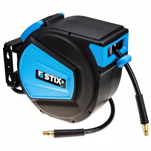 Druckluftschlauchtrommel PVC - Druckluftschlauch mit Aufroller 15m - Schlauchtrommel - Schlauch-Aufroller - Automatik Druckluftschlauch (9,5x15mm)