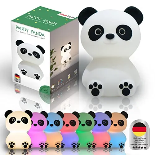 MegaLight LED Nachtlicht Kinder RGB-Farbwechsel | Nachtlicht Baby ohne verschluckbare Kleinteile | Stilllicht dimmbar Timer | Nachtlampe für Kinderzimmer Touch USB | Paddy Panda