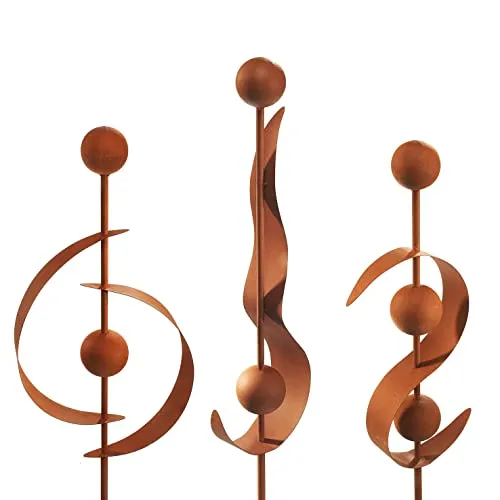 Kobolo Gartenstecker Dekostecker 3er Set RUSTY in Rostoptik - Dekostecker aus Metall im rustikalen Design, ideal für die kreative Gartengestaltung und stimmungsvolle Akzente im Außenbereich.