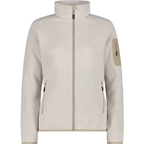 CMP Damen Strick Fleece Jacke XL - Beige - Wanderjacke aus Strick mit Jacquard-Optik, bietet effizienten Feuchtigkeitstransport für maximalen Komfort beim Wandern.