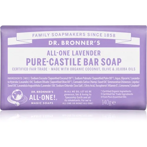Dr-Bronner's All-One Lavendel Naturseife 140 g - Beruhigende feste Seife mit Bio-Ölen, ideal für entspannende Körperpflege nach einem langen Tag. 100% natürliche Inhaltsstoffe, biologisch abbaubar und ohne schädliche Zusätze.