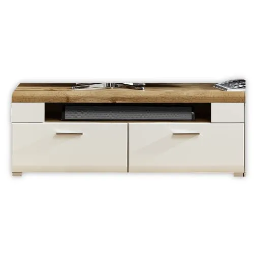Stella Trading Fun Plus TV-Board – Eiche-Dekor & Weiß Matt - TV-Halterungen – Stilvolles Lowboard mit Softclose-Schubladen und elegantem Design, ideal für gemütliche Fernsehabende.