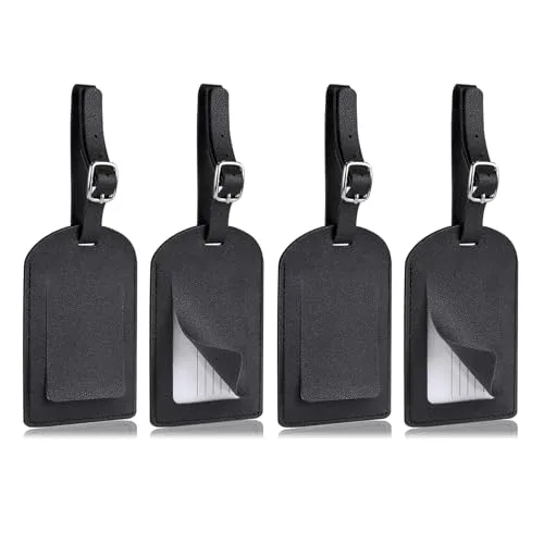 SEFIRST 4 Stück Kofferanhänger, Kofferanhänger Leder, Gepäckanhänger, Adressanhänger Koffer für Gepäck Koffer Tasche Handtasche, Taschenanhänger für Geschäftsreise, Flugreisen, Kreuzfahrten (Schwarz)