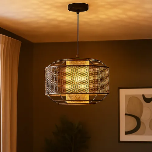 Hängeleuchte Hängelampe Pendelleuchte gold Esszimmerlampe Gitter schwarz H 150cm