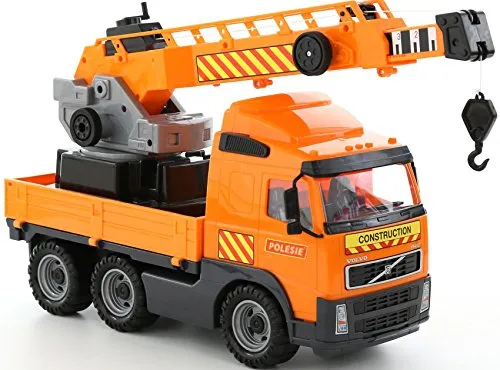 Wader Volvo Lastwagen Kran LKW für Kinder - Robuster Lastwagen mit drehbarer Kranplattform, fördert spielerisch die motorischen Fähigkeiten und das räumliche Vorstellungsvermögen Ihres Kindes.