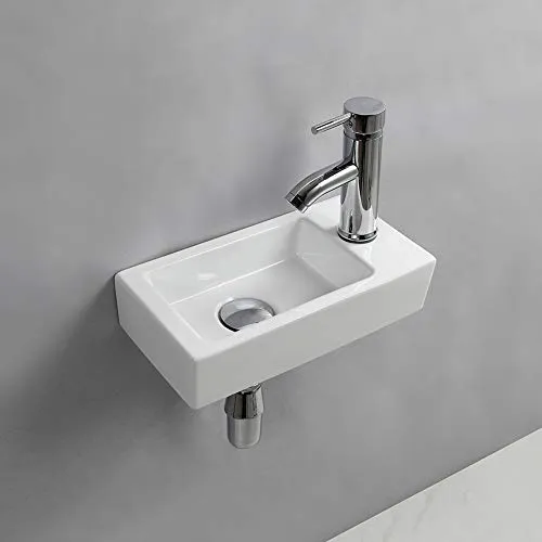 Waschbecken zur Wandmontage, klein, rechteckig, Keramik, rechts