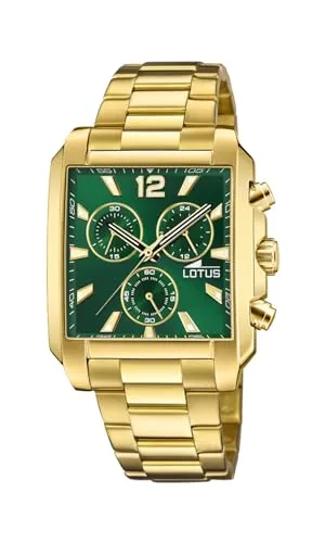 Lotus Herrenuhr 18853/3 - Elegante Goldfarbene Armbanduhr mit grünem Ziffernblatt - Chronograph mit Edelstahlarmband, wasserdicht bis 10 ATM und leuchtenden Markierungen für optimale Sichtbarkeit im Dunkeln.