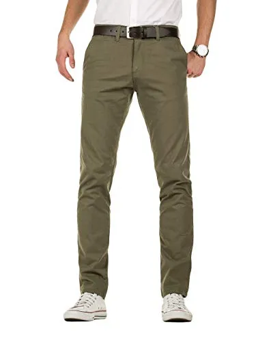Yazubi Herren Chino Hose, Slim Fit, Modell Kyle, Chinohose mit Gürtel, Grün (Dusty Olive 180515), W33/L30
