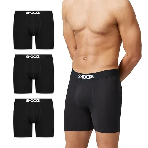 Snocks Lange Boxershorts Herren aus Bio-Baumwolle (6er Pack) - Atmungsaktiv und Ideal für Sport und Alltag - Kein juckendes Etikett und komfortabler Bund - Unterhosen Herren Gr.XXL, Farbe Schwarz