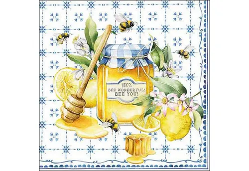 Ambiente Luxury Paper Products Papierserviette, Servietten Papier 33x33cm 3-lag. mit Honigglas & Bienen Motiv 20 Stück