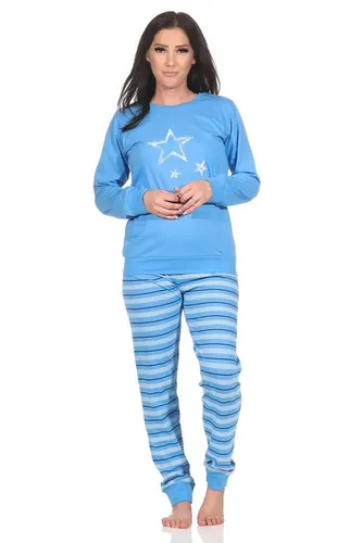 Normann Damen Pyjama mit Sternen-Optik - Nachtwäsche aus 100% Baumwolle, langarm, bequem geschnitten und mit praktischen Bündchen für optimalen Tragekomfort.