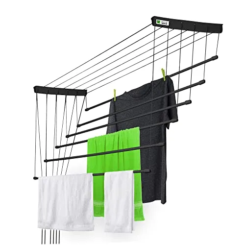 KADAX Deckenwäschetrockner 6x140 cm - Wandmontierter Wäscheständer mit 12 kg Traglast, platzsparend und ideal für Badezimmer oder Balkon, robust gegen Feuchtigkeit und UV-Strahlung.