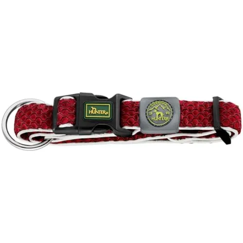 Hunter Hilo Vario Plus Hunde-Halsband XL in Rot - Robustes Hunde-Halsband mit verstellbarer Länge (45-70 cm) und breiter 3,8 cm, ideal für große Hunde und sorgt für Sicherheit und Komfort.