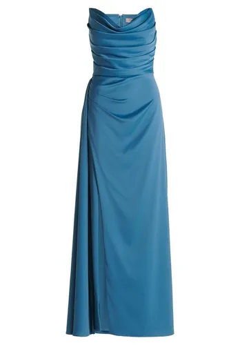 Elegantes Abendkleid VERA MONT in Shiny Bluestone - Damen Abendkleid in Größe 42, figurbetont aus hochwertigem Satin mit stilvoller Schluppe. Perfekt für festliche Anlässe und sorgt für eine makellose Silhouette.