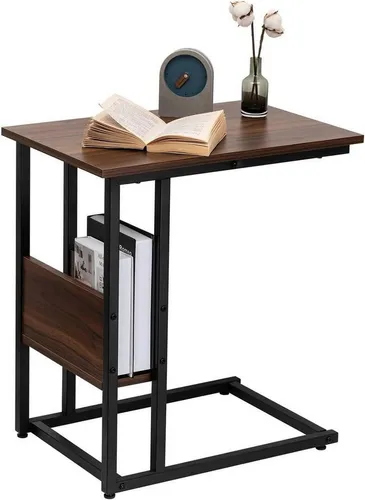 Woltu Beistelltisch - Moderner Kaffeetisch aus Metall und MDF - Ablagetisch mit kratzfester Tischplatte (55x36cm), ideal zum Arbeiten oder Entspannen. C-förmiges Design für platzsparende Nutzung unter Sofas und Betten.