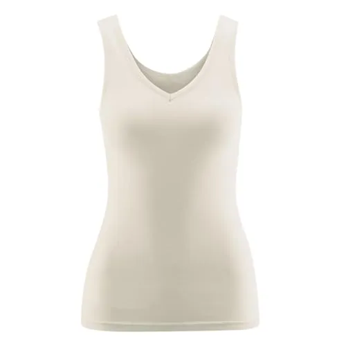 Living Crafts - Janine | V-Neck-Trägertop - Bequemes Feinripp-Design, ohne Seitennähte, Tiefer V-Ausschnitt, hochwertig und nachhaltig 100% Bio-Baumwolle (40/42, Natural)