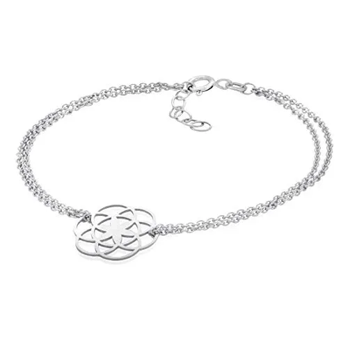 Materia Lebensblume Armband Damen Silber 925 - Elegantes Armband aus 925 Sterling Silber mit Lebensblumen-Motiv, stufenlos verstellbar von 17-19,5cm. Perfekt als Geschenk in hochwertiger Schmuck-Schachtel.