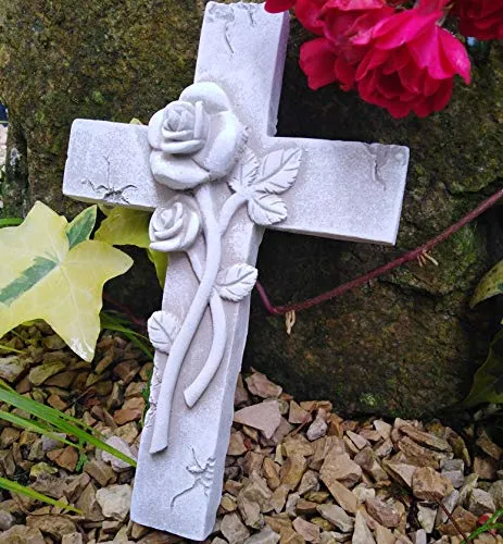 Kreuz Grabkreuz Grab 3D Rose Grabengel Gedenkstein Grabschmuck Grabdeko
