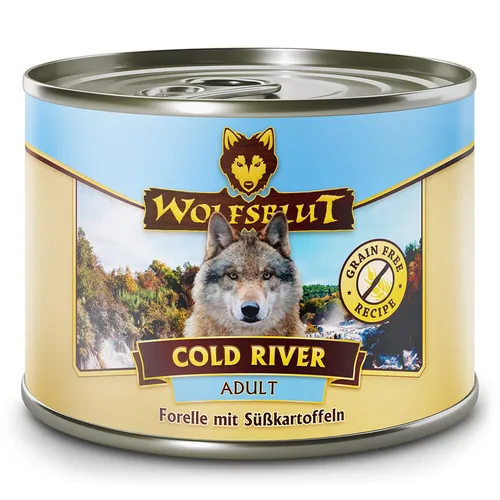 Wolfsblut Adult Cold River - Forelle mit Süßkartoffeln - 12 x 200 g - Hochwertiges Hundefutter mit Forelle und Süßkartoffeln, ideal für empfindliche Hunde. Enthält alle wichtigen Nährstoffe für eine ausgewogene Ernährung.