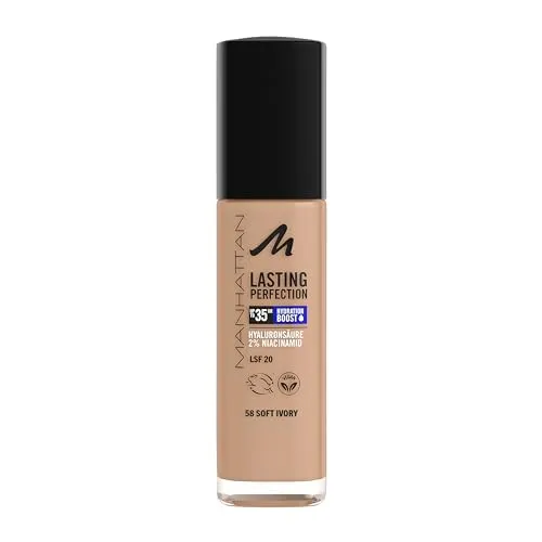 Manhattan Lasting Perfection 35 HR Make-up, ultra-langanhaltendes Flüssig-Make-up, Fb. 58, Soft Ivory